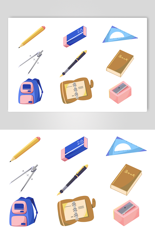 扁平风可爱校园文具书本笔书包元素插画-众图网