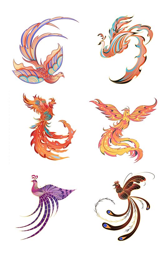 凤鸟火鸟丹鸟国潮风凤凰元素插画