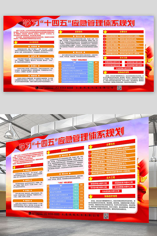 学习十四五应急管理体系规划党建宣传展板