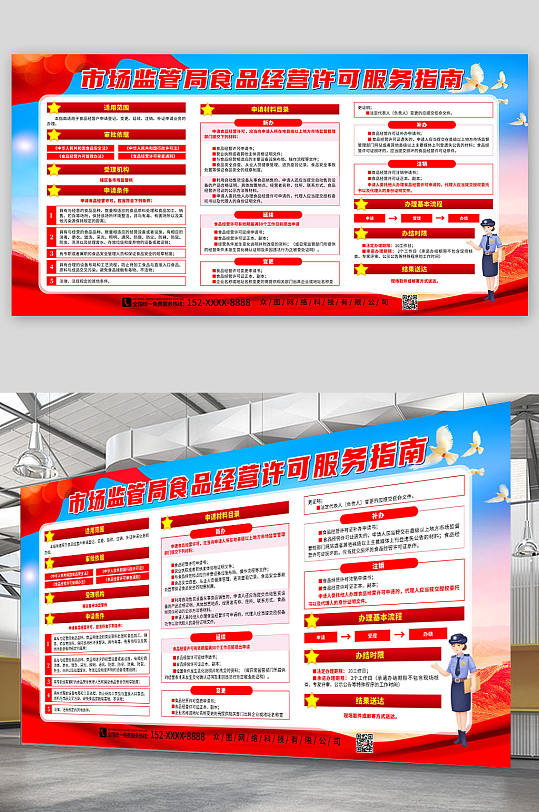 市场监管局食品经营许可服务指南党建展板-众图网