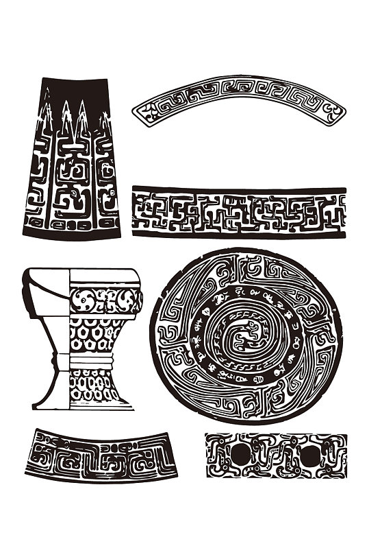 矢量花纹兽纹瓶纹古纹