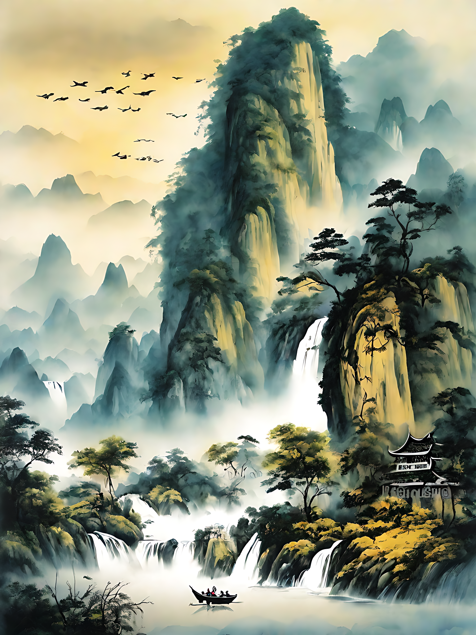 AI数字艺术山水水墨中国画素材