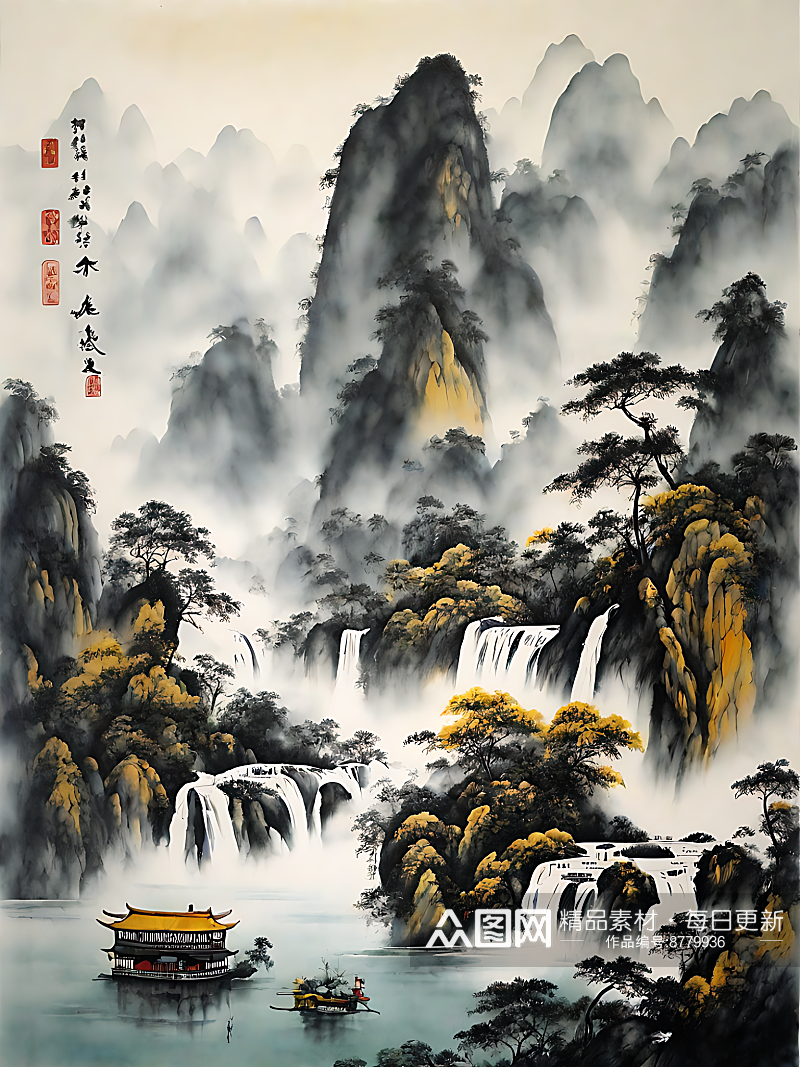 山水水墨中国画AI数字艺术素材