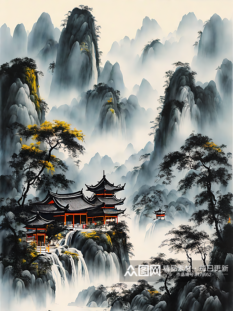 山水水墨中国画AI数字艺术素材
