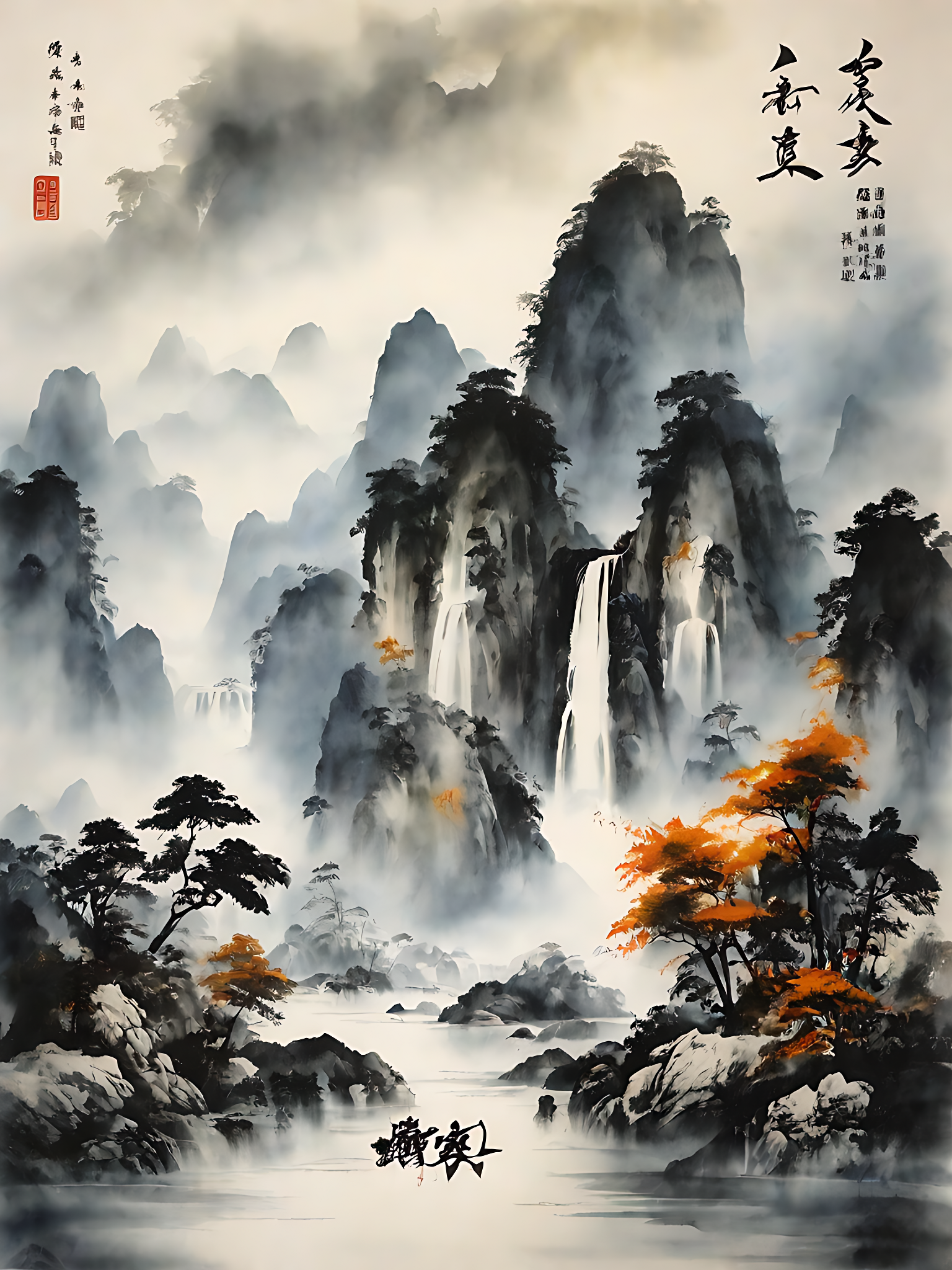 山水水墨中国画AI数字艺术素材