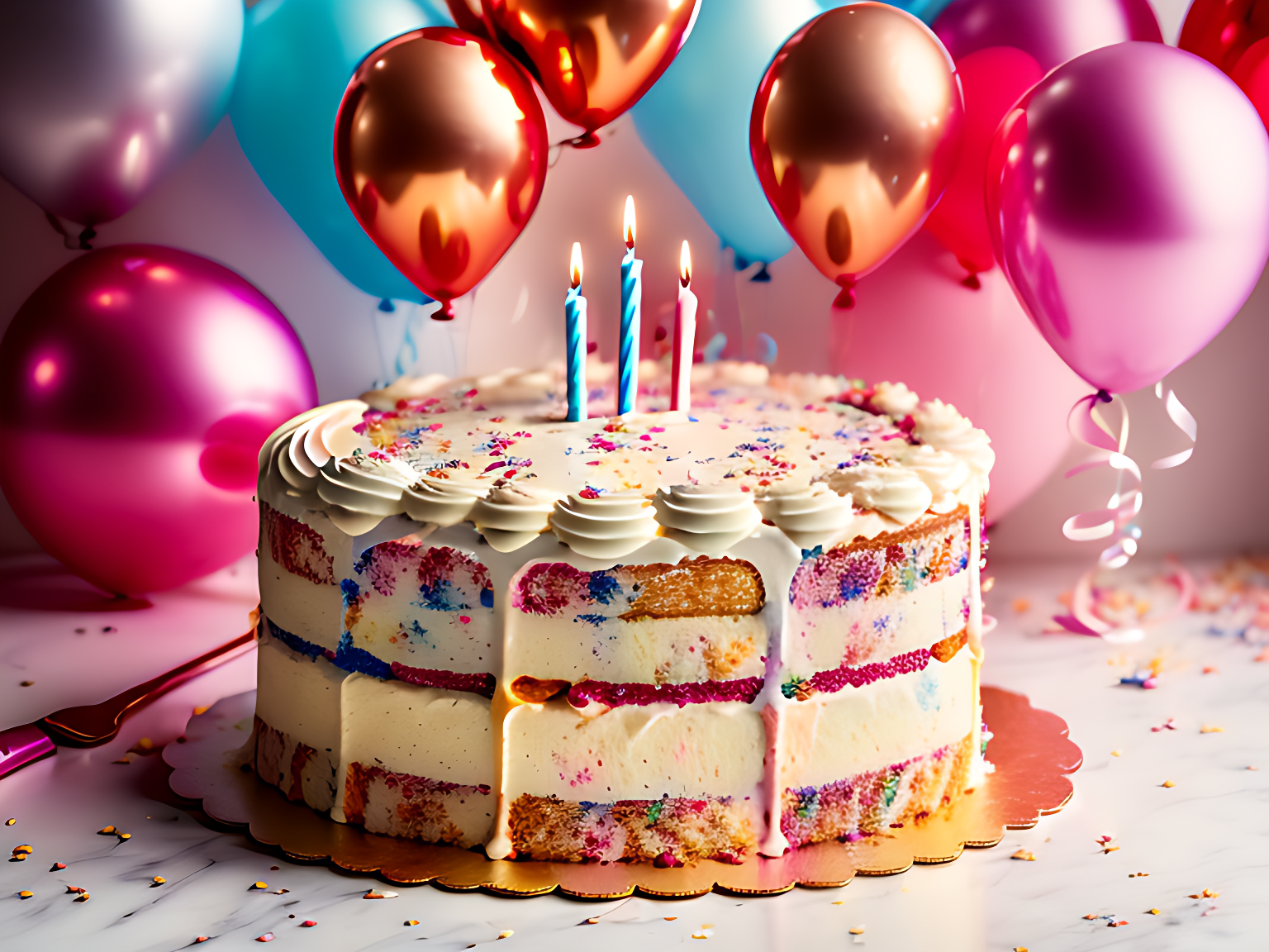 AI数字艺术摄影风生日蛋糕和气球素材