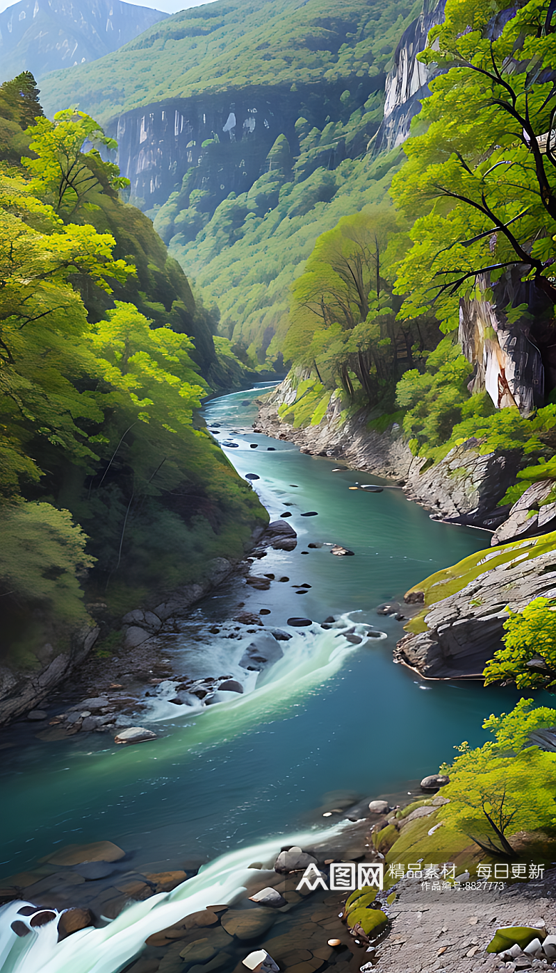 AI数字艺术摄影风高山河流素材