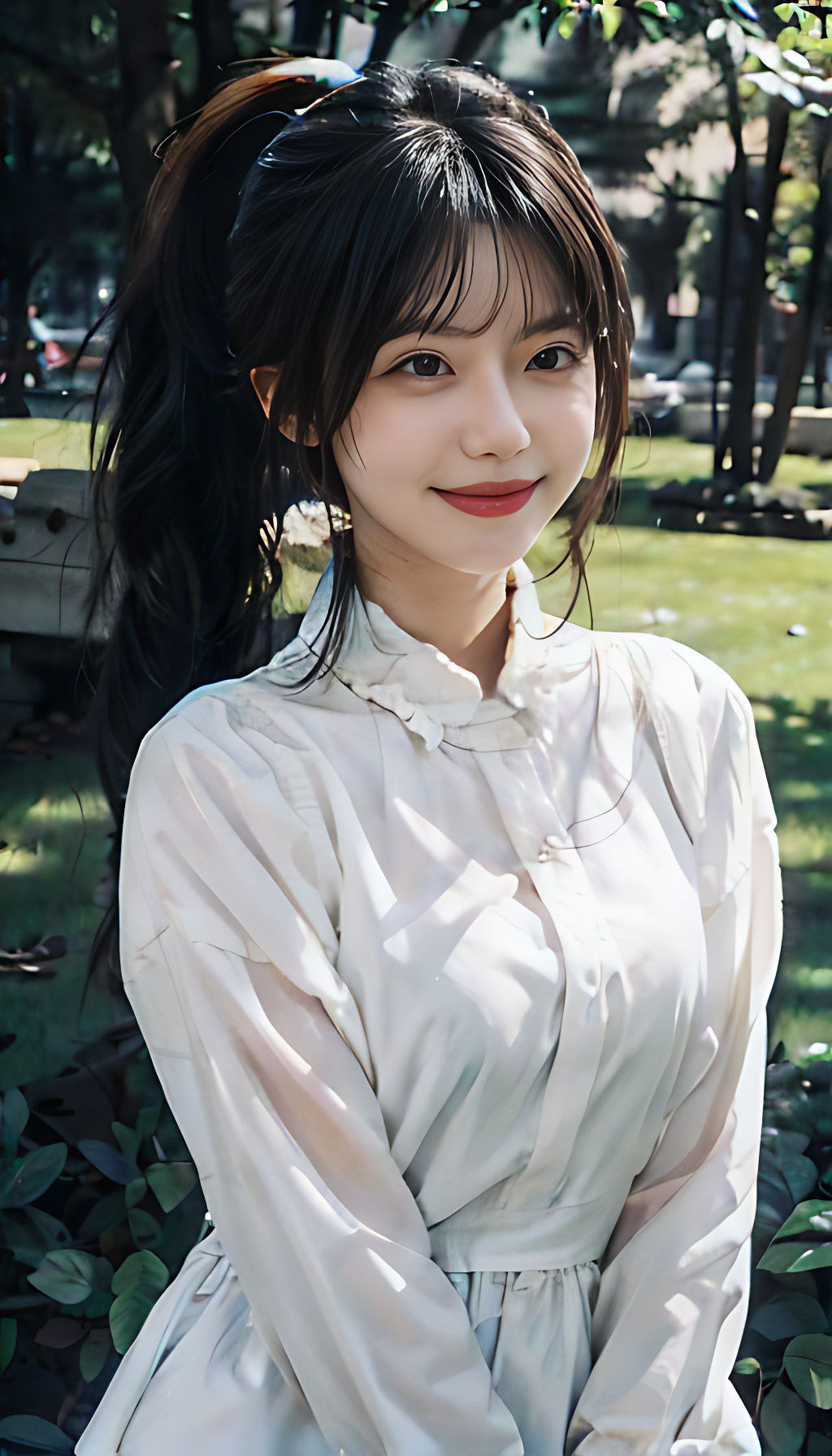 AI数字艺术摄影风草地上的白裙美女素材