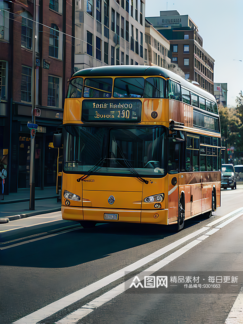 马路上的一辆公交车写实摄影AI数字艺术素材