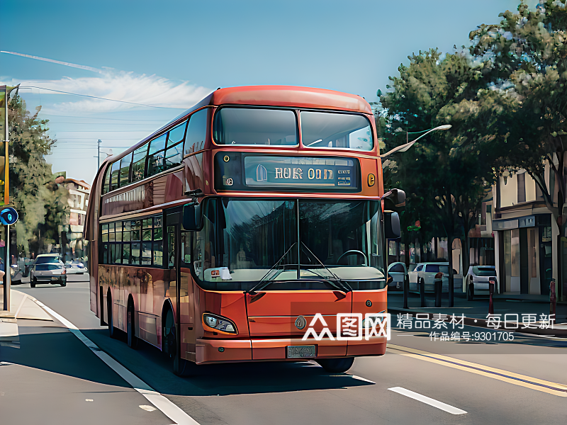 AI数字艺术马路上的一辆公交车写实摄影素材