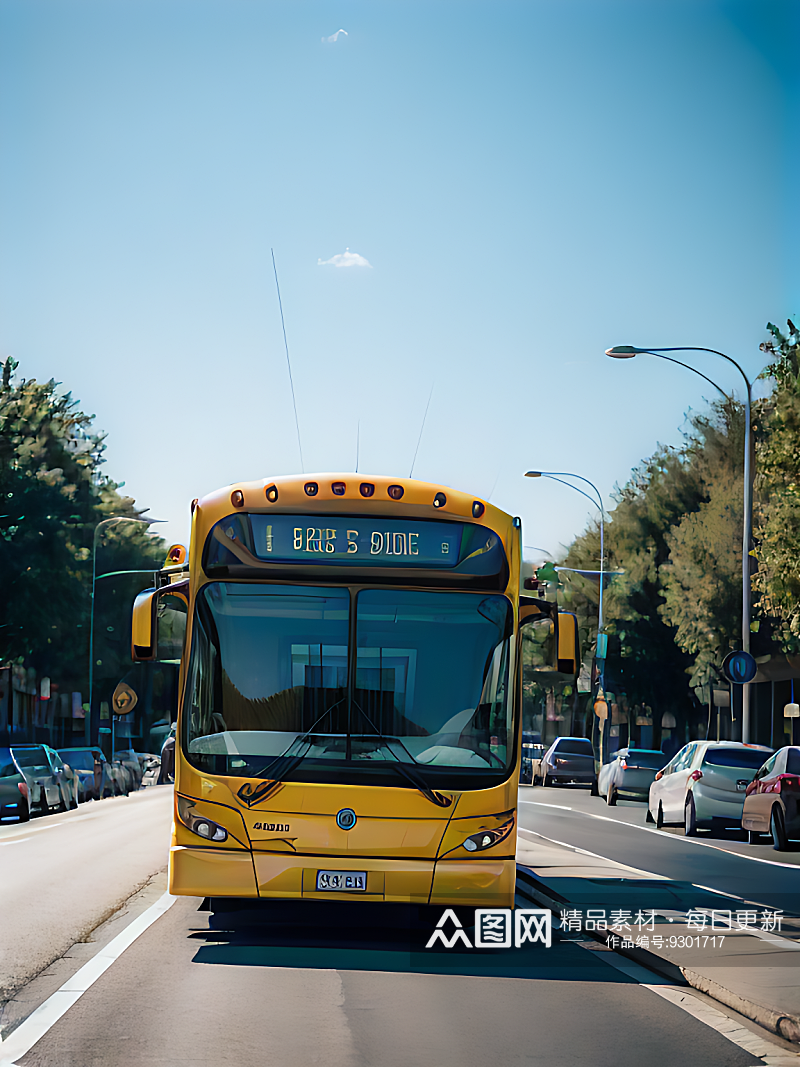 马路上的一辆公交车写实摄影AI数字艺术素材