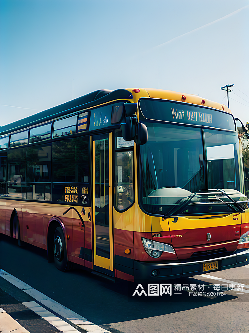 马路上的一辆公交车写实摄影AI数字艺术素材