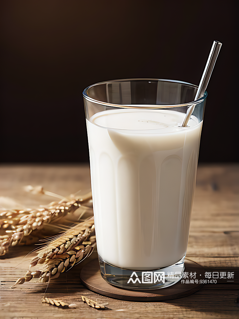 AI数字艺术一杯牛奶和小麦写实摄影素材