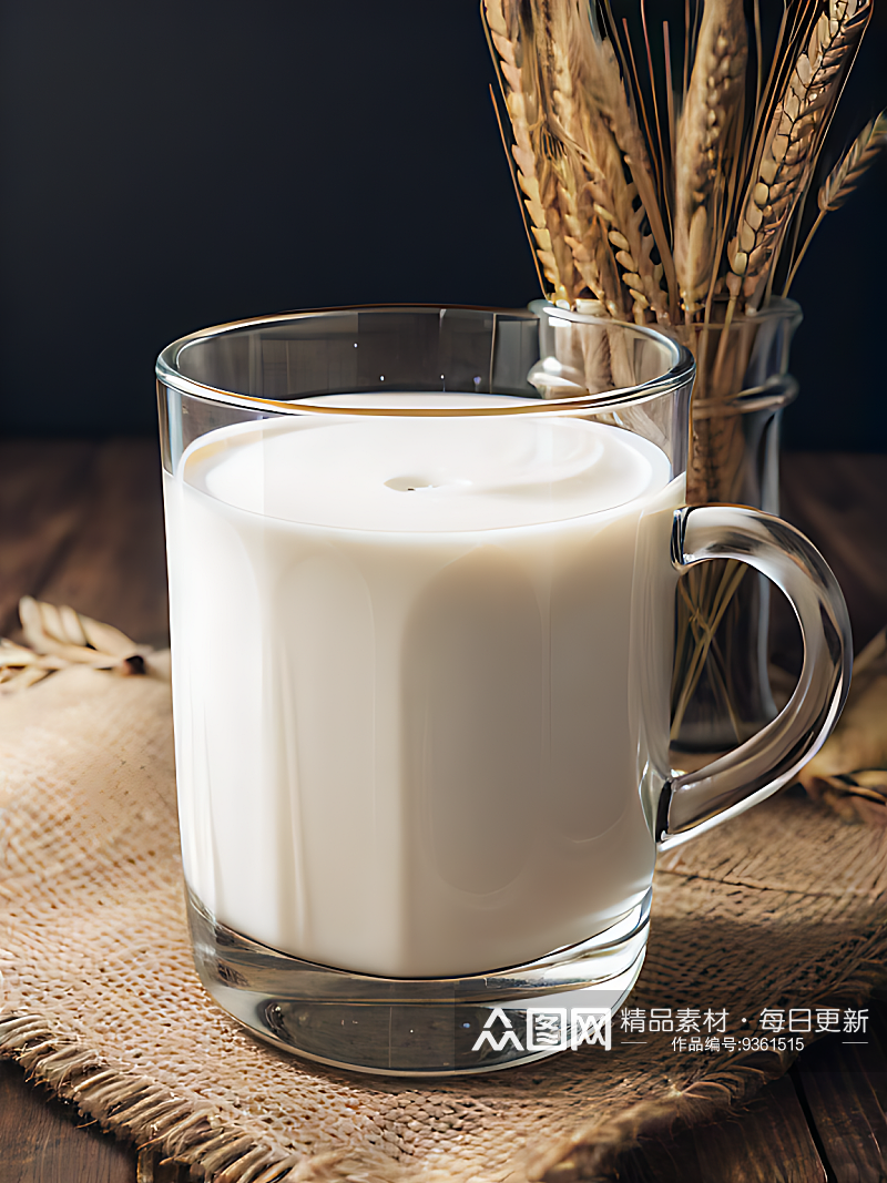 一杯牛奶和小麦写实摄影AI数字艺术素材