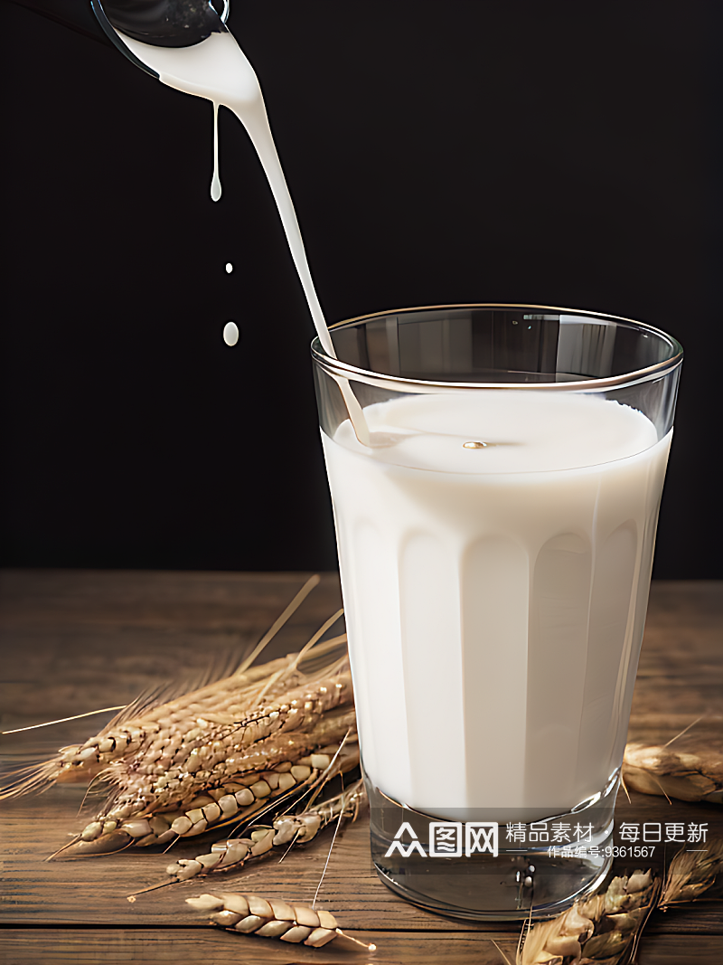一杯牛奶和小麦写实摄影AI数字艺术素材