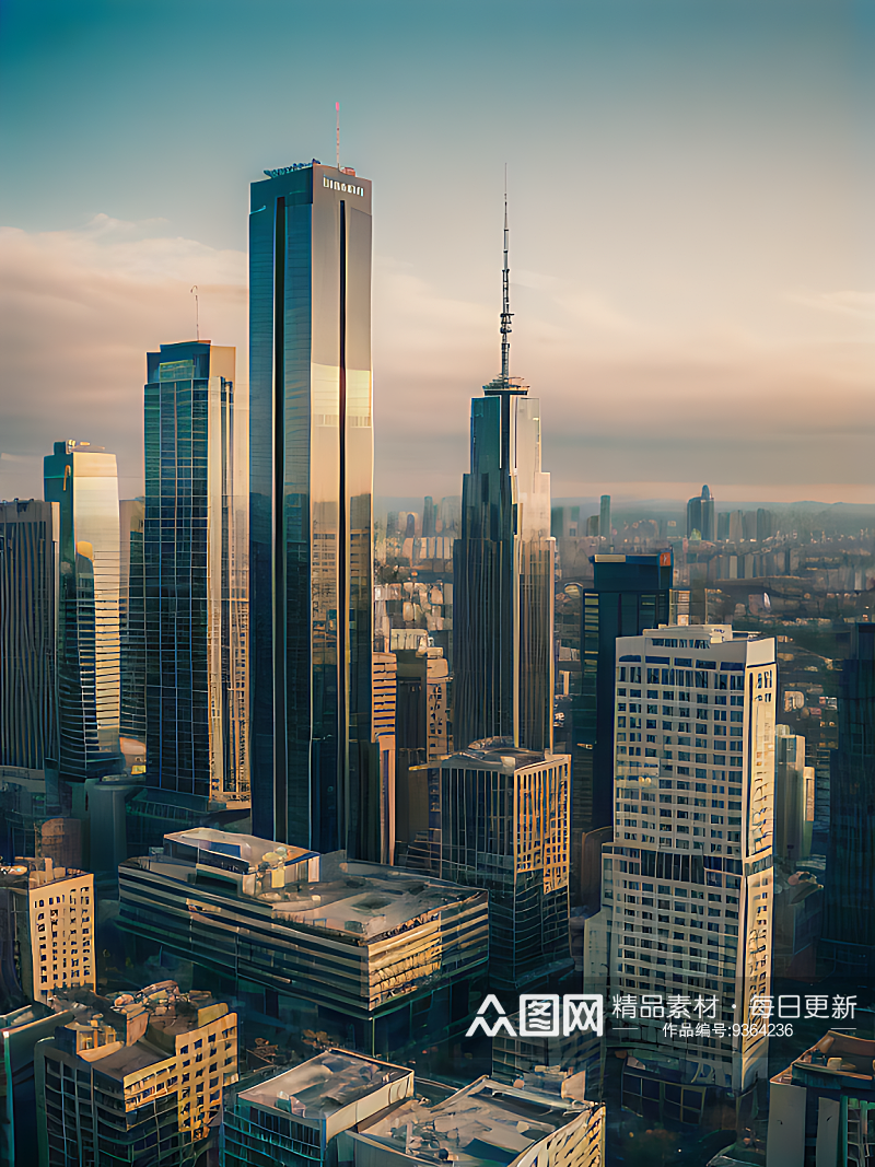 AI数字艺术都市的高楼建筑写实摄影素材