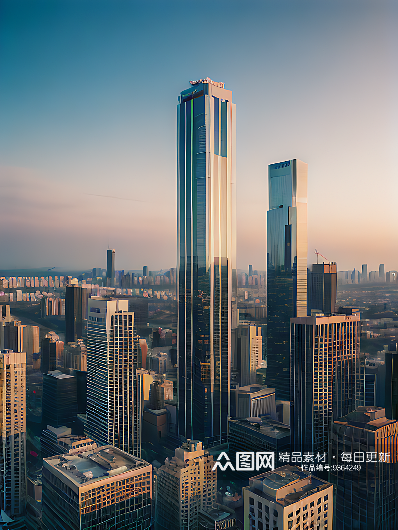 AI数字艺术都市的高楼建筑写实摄影素材