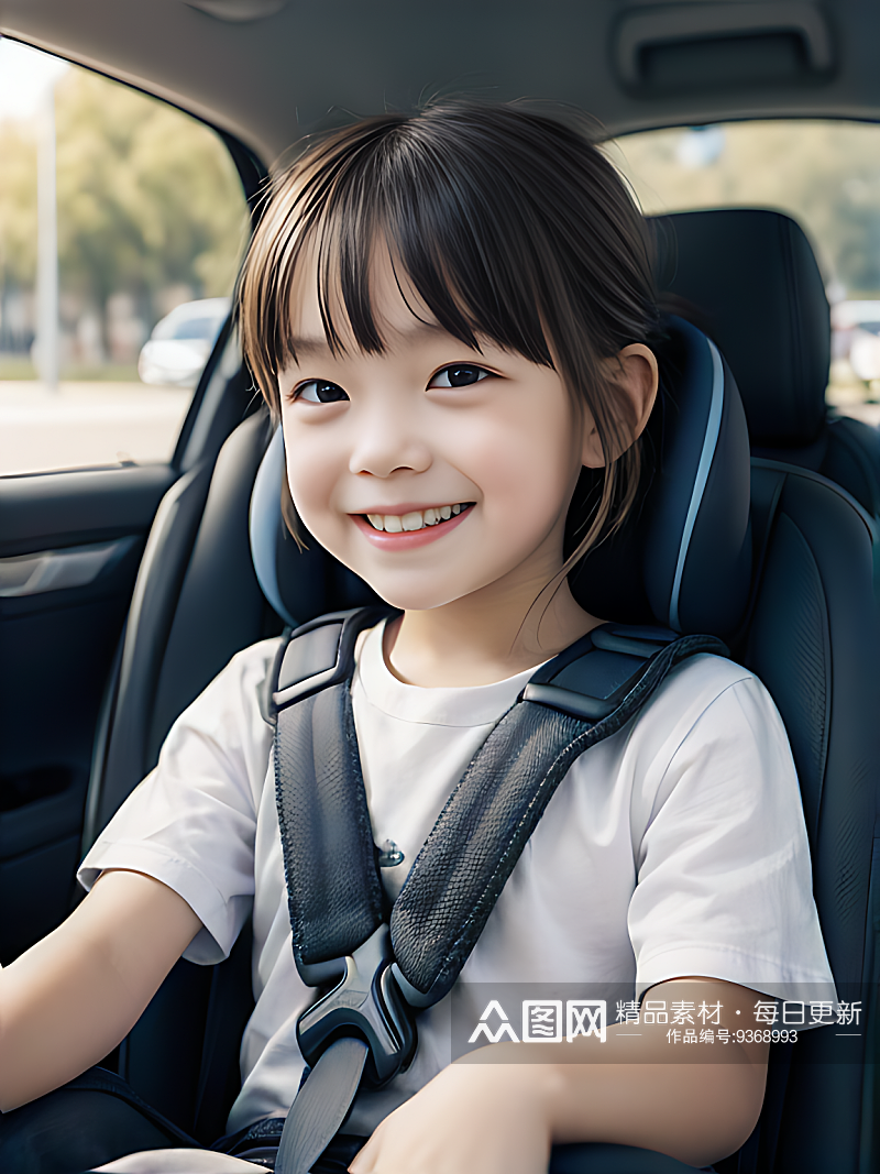 写实风儿童车座上微笑的小孩AI数字艺术素材
