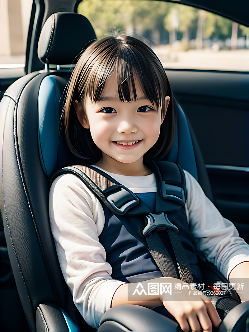 写实风儿童车座上微笑的小孩AI数字艺术素材