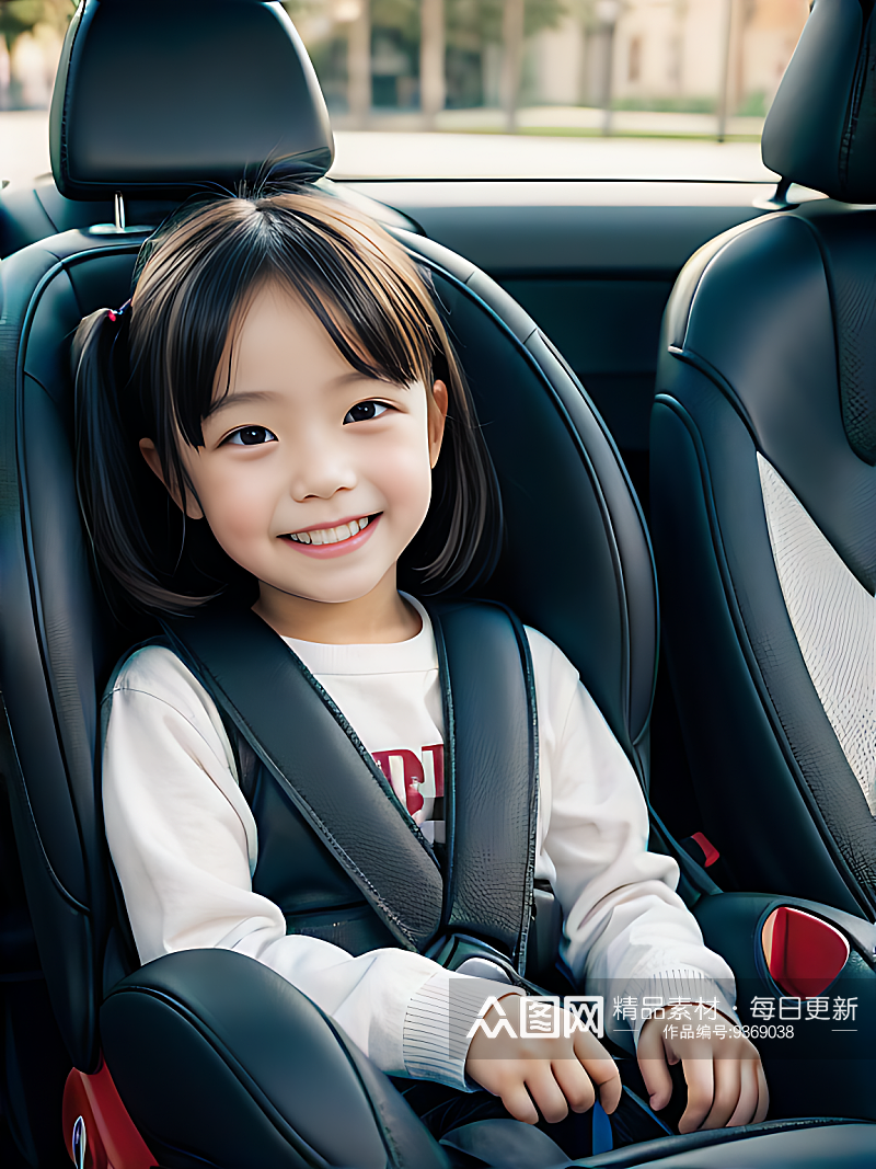 AI数字艺术写实风儿童车座上微笑的小孩素材