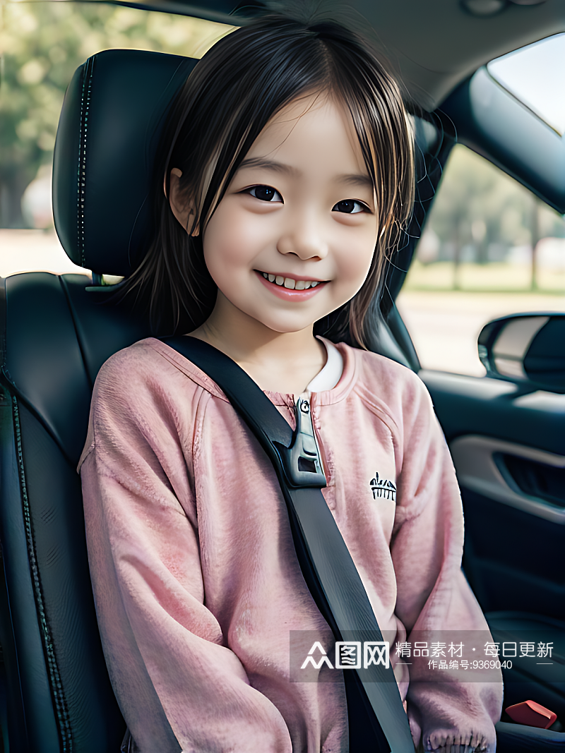 AI数字艺术写实风儿童车座上微笑的小孩素材