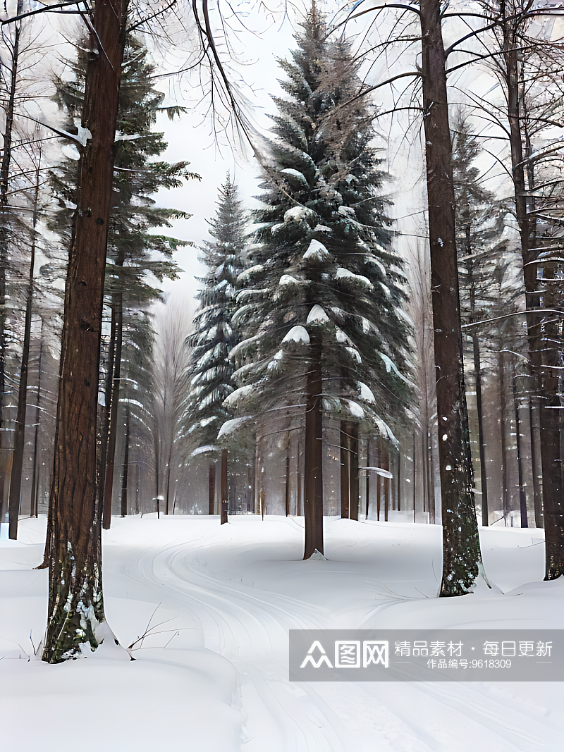摄影风雪地里的一棵树AI数字艺术素材