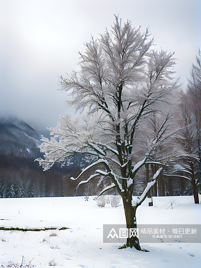 摄影风雪地里的一棵树AI数字艺术素材