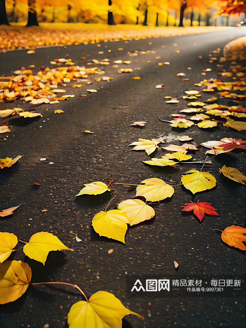 写实风秋天里地上的树叶AI数字艺术素材