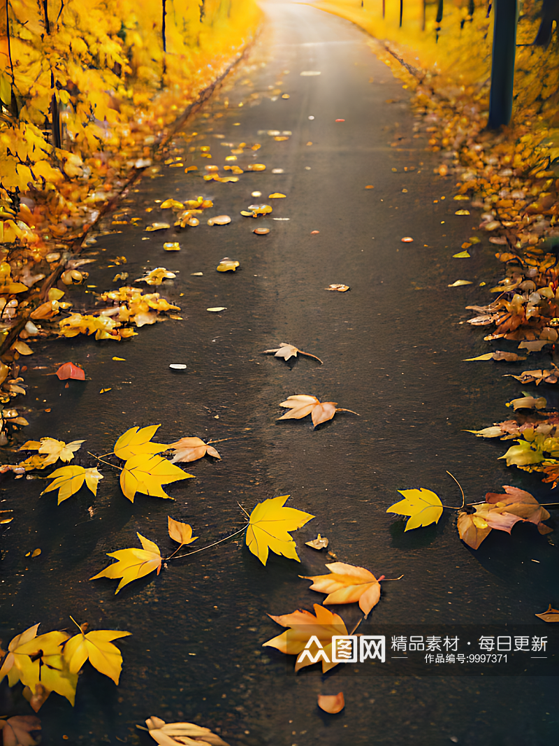 写实风秋天里地上的树叶AI数字艺术素材