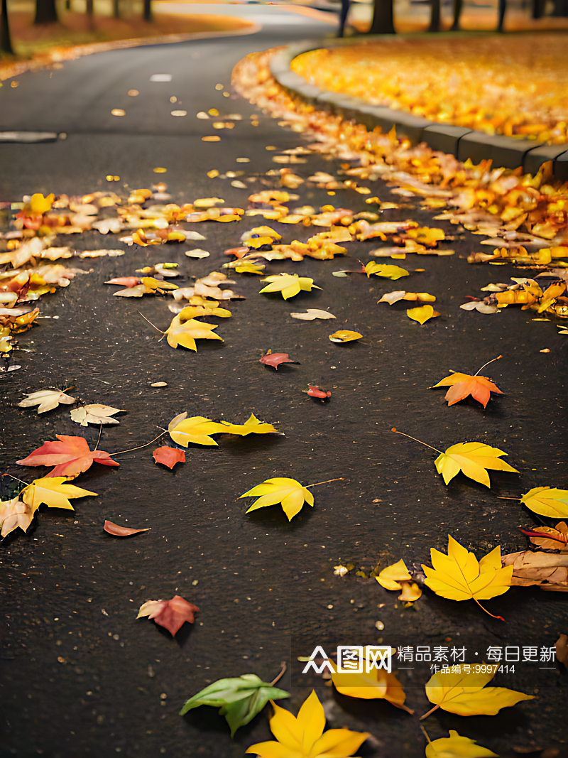 AI数字艺术写实风秋天里地上的树叶素材