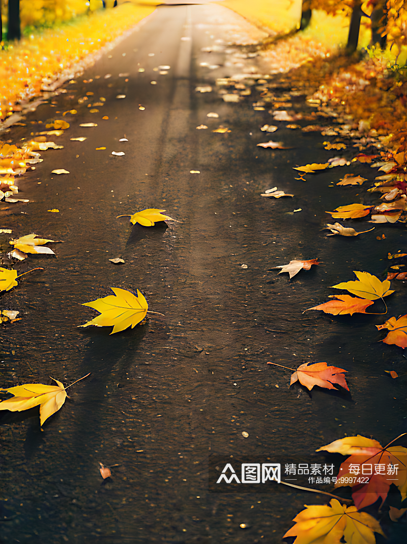 写实风秋天里地上的树叶AI数字艺术素材