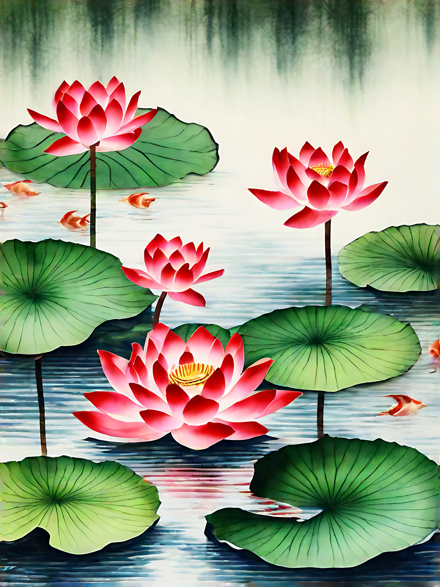 AI数字艺术荷花池塘国画素材