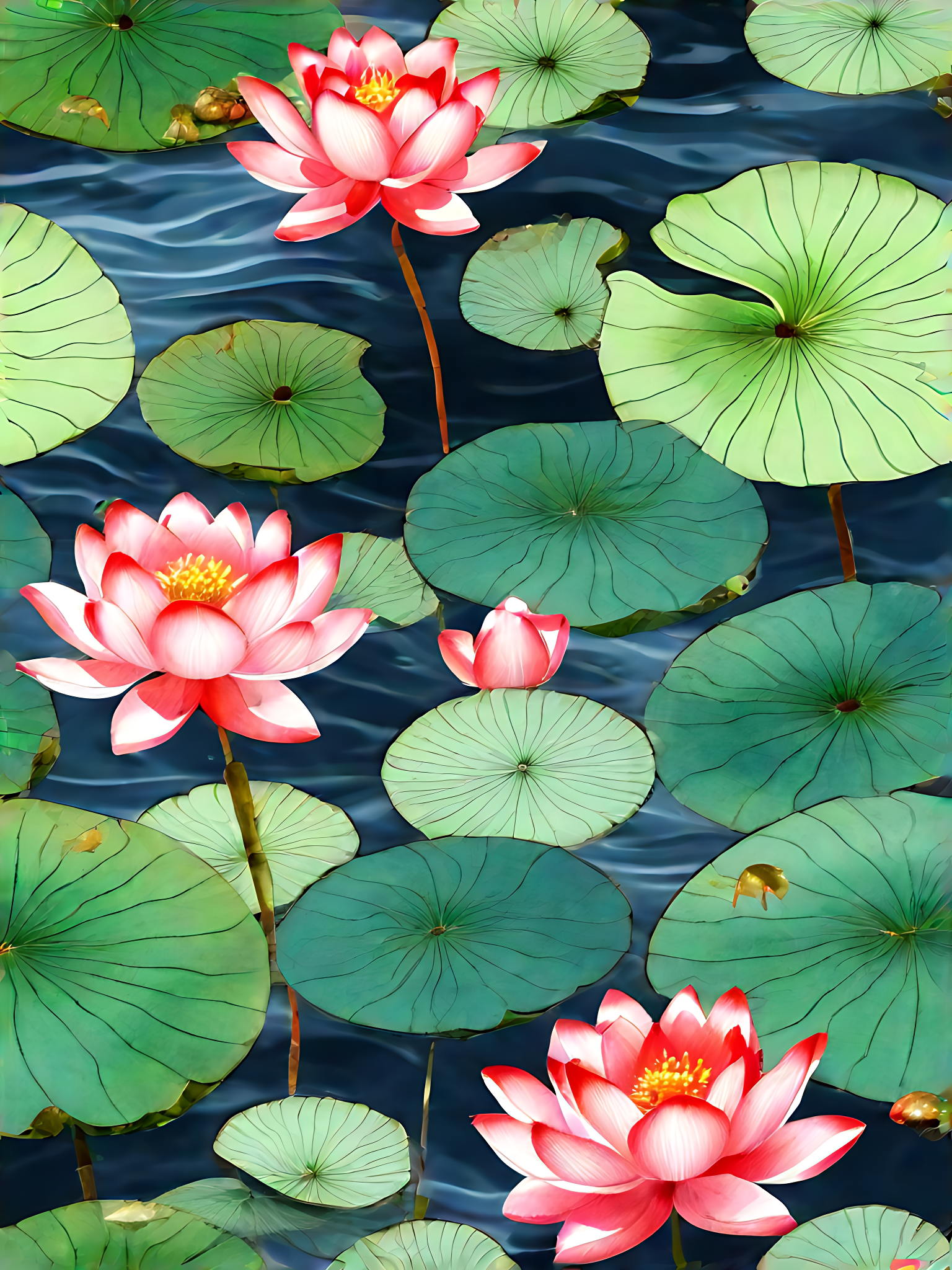 荷花池塘国画AI数字艺术素材