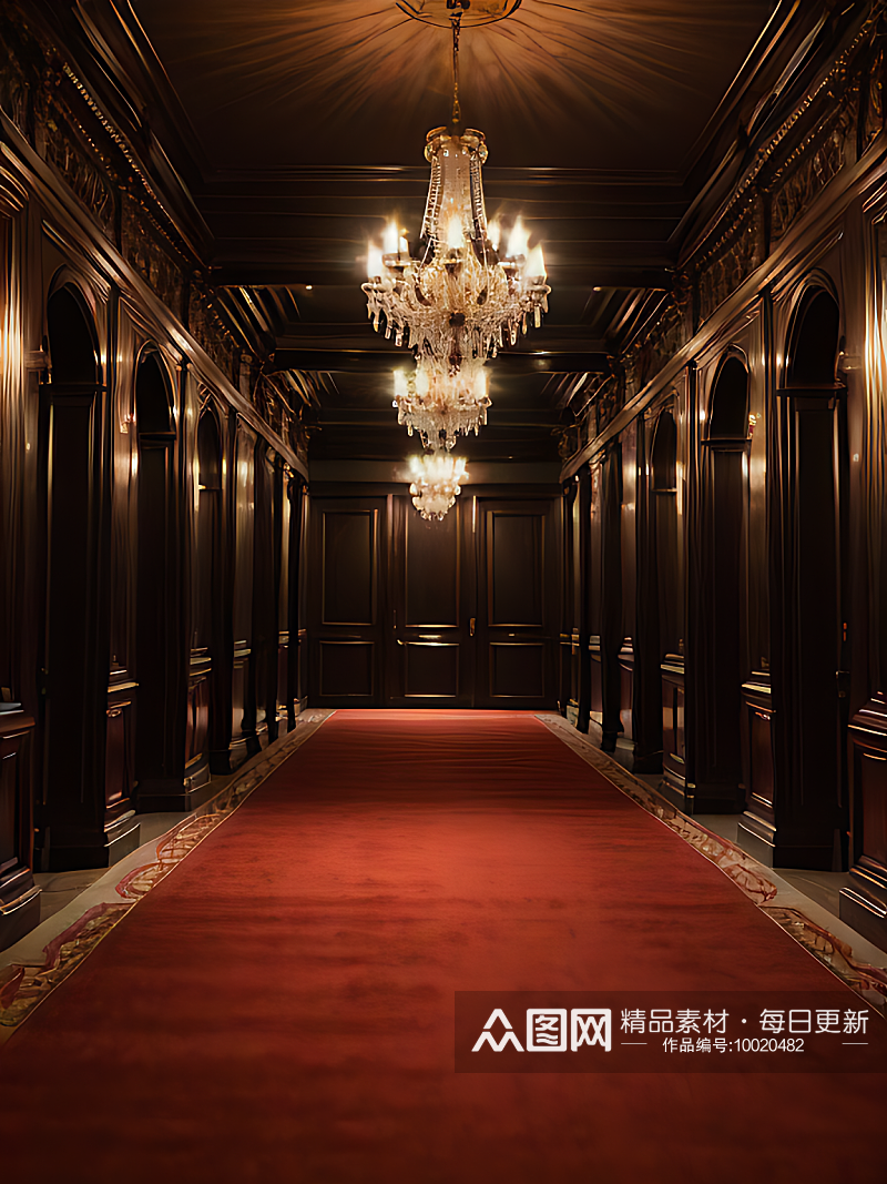 写实风红色长地毯大厅AI数字艺术素材