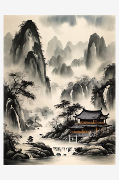 山水水墨中国画AI数字艺术