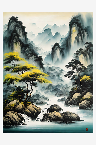 山水水墨中国画AI数字艺术