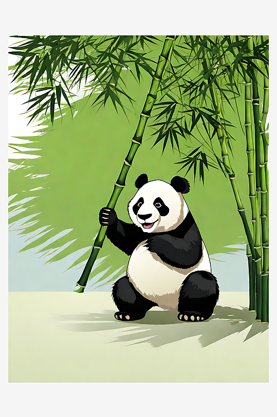 卡通风拿着竹子的熊猫AI数字艺术