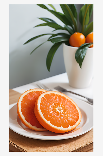 摄影风切开的橙子AI数字艺术