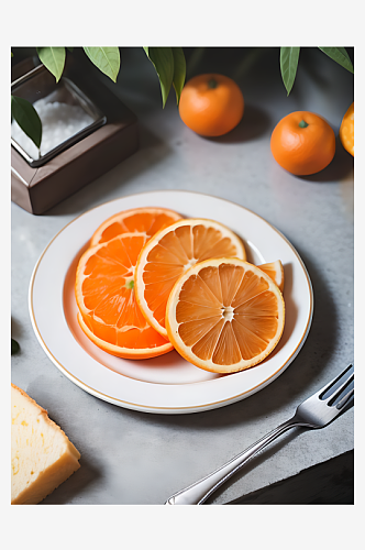 AI数字艺术摄影风切开的橙子