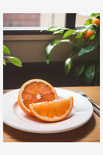 AI数字艺术摄影风切开的橙子