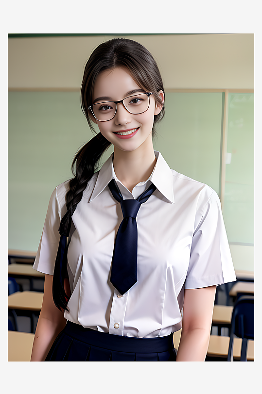 AI数字艺术摄影风教室里穿校服的女孩