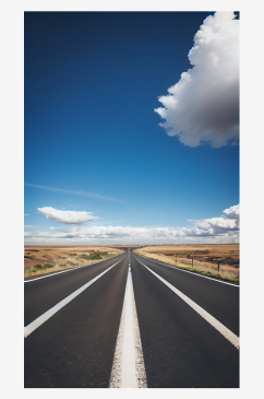 蓝天白云下的公路写实摄影AI数字艺术