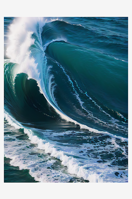 AI数字艺术蓝色唯美海浪写实摄影