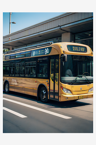 马路上的一辆公交车写实摄影AI数字艺术