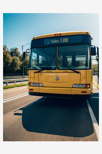 AI数字艺术马路上的一辆公交车写实摄影