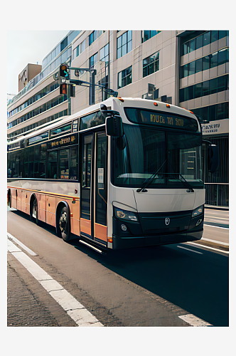 AI数字艺术马路上的一辆公交车写实摄影