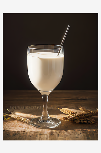 AI数字艺术一杯牛奶和小麦写实摄影
