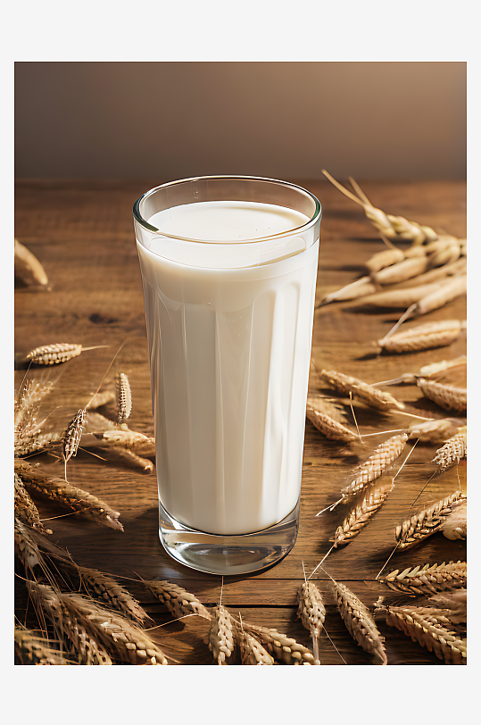 一杯牛奶和小麦写实摄影AI数字艺术