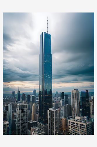 AI数字艺术都市的高楼建筑写实摄影
