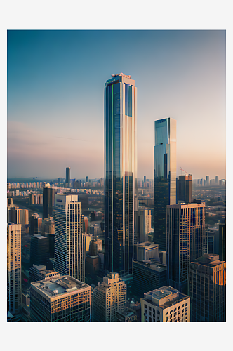 AI数字艺术都市的高楼建筑写实摄影